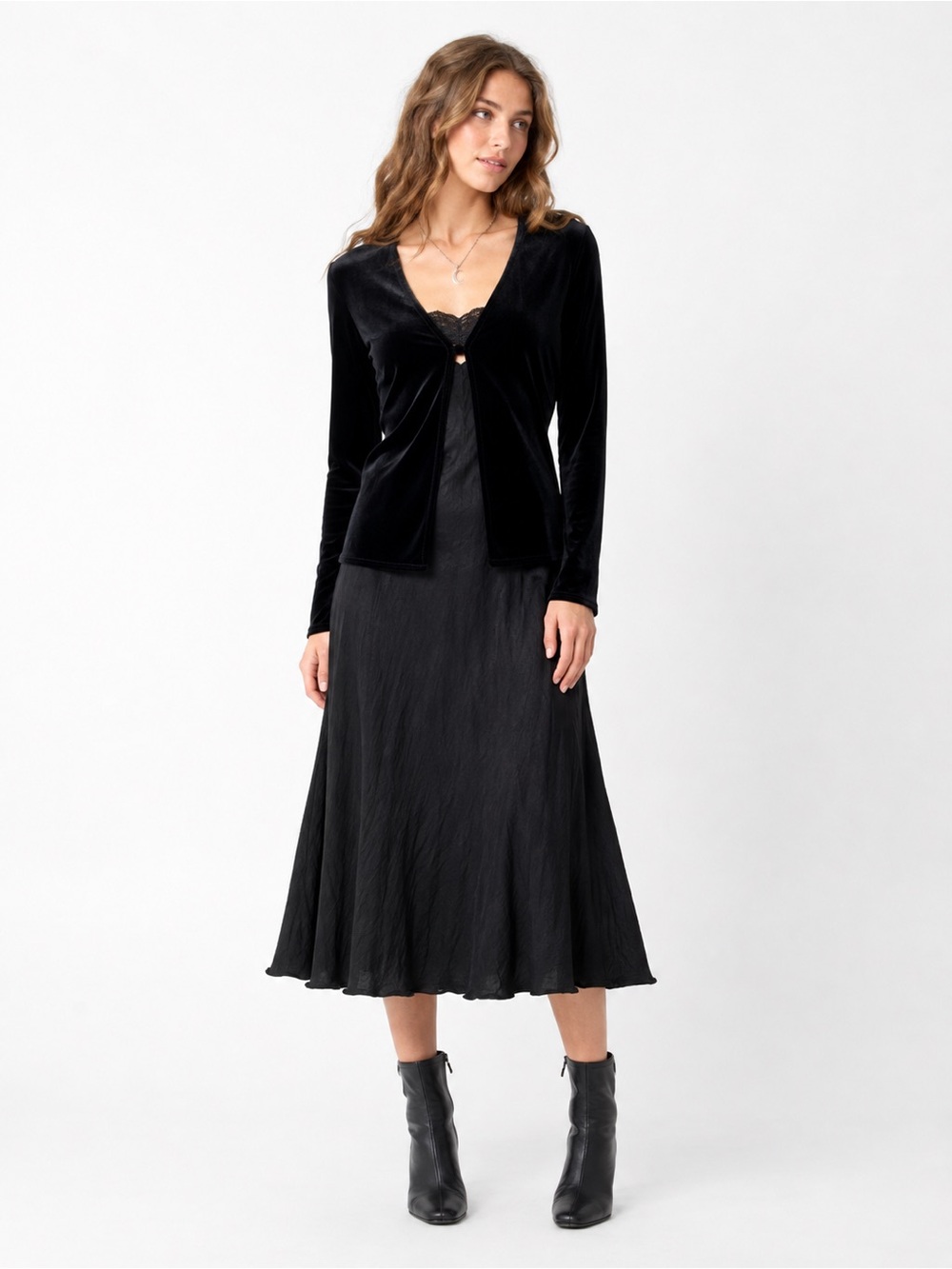 Vintage 90’s Y2K Black Velvet Single Button Whimsigoth Witchy Cardigan Sz. Small